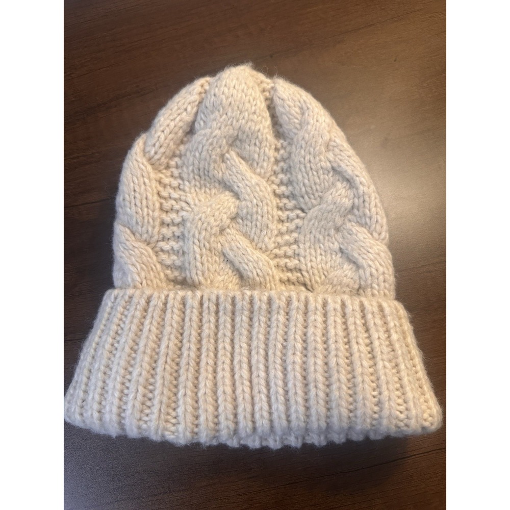 J Crew Cable Knit Beanie Hat Cream Ivory One Size Soft Winter Cap OS Wool Blend